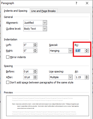 hanging indent in word for mac